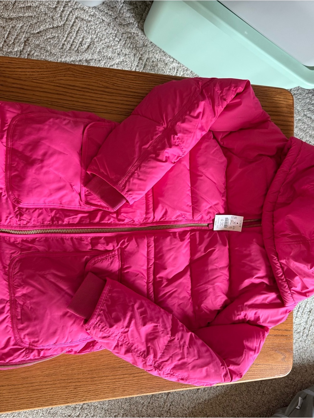 J. Crew Womens Hot Pink Puffer Jacket with Hood